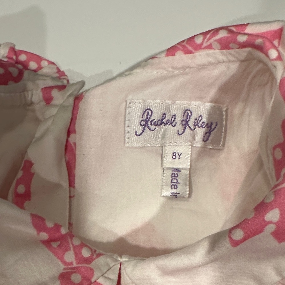 Rachel Riley Pink Bow Patterned Collared Dress with Tie - Picture 2 of 3